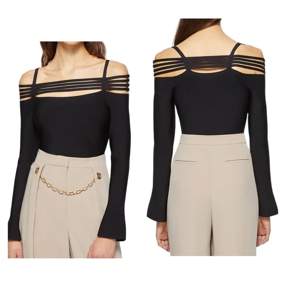 Jonathan Simkhai New Black Sarah Knit Cold Shoulder Top Size Medium